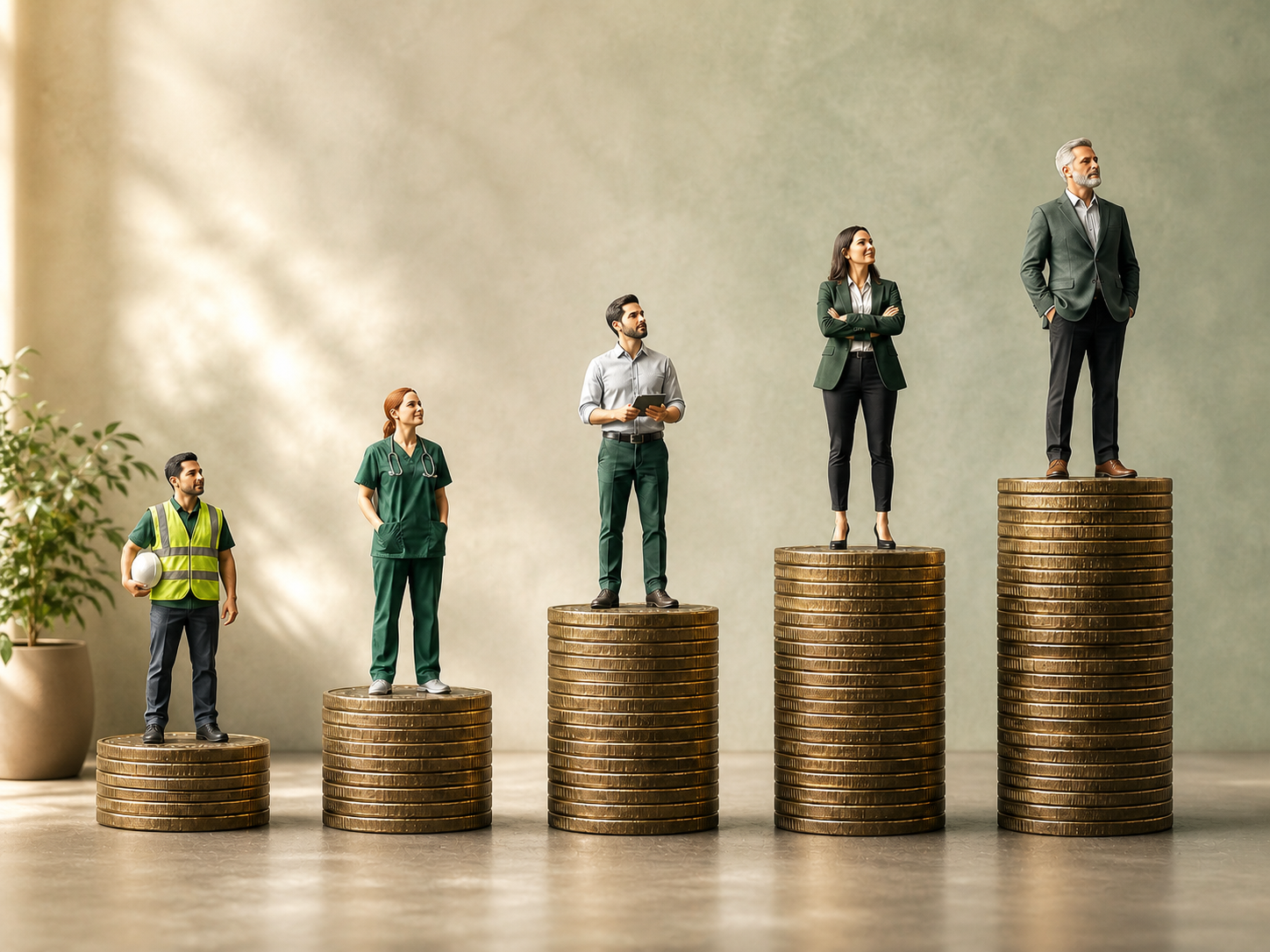 Profissionais representando a evolução de carreira e as faixas salariais
